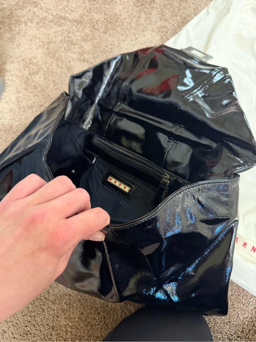 Marni Black Patent Satchel with Brown Top Handle - Picture 3 of 4